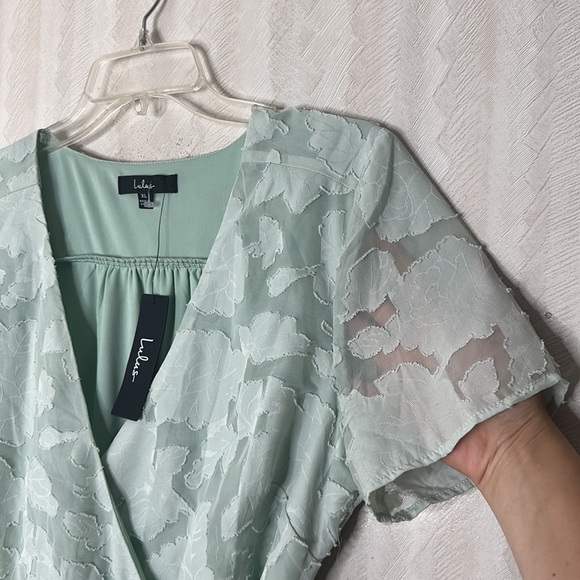 🆕 LULU’S Blissfully Sage Green Jacquard Short Sleeve Wrap Midi Dress SIZE XL - Picture 9 of 9